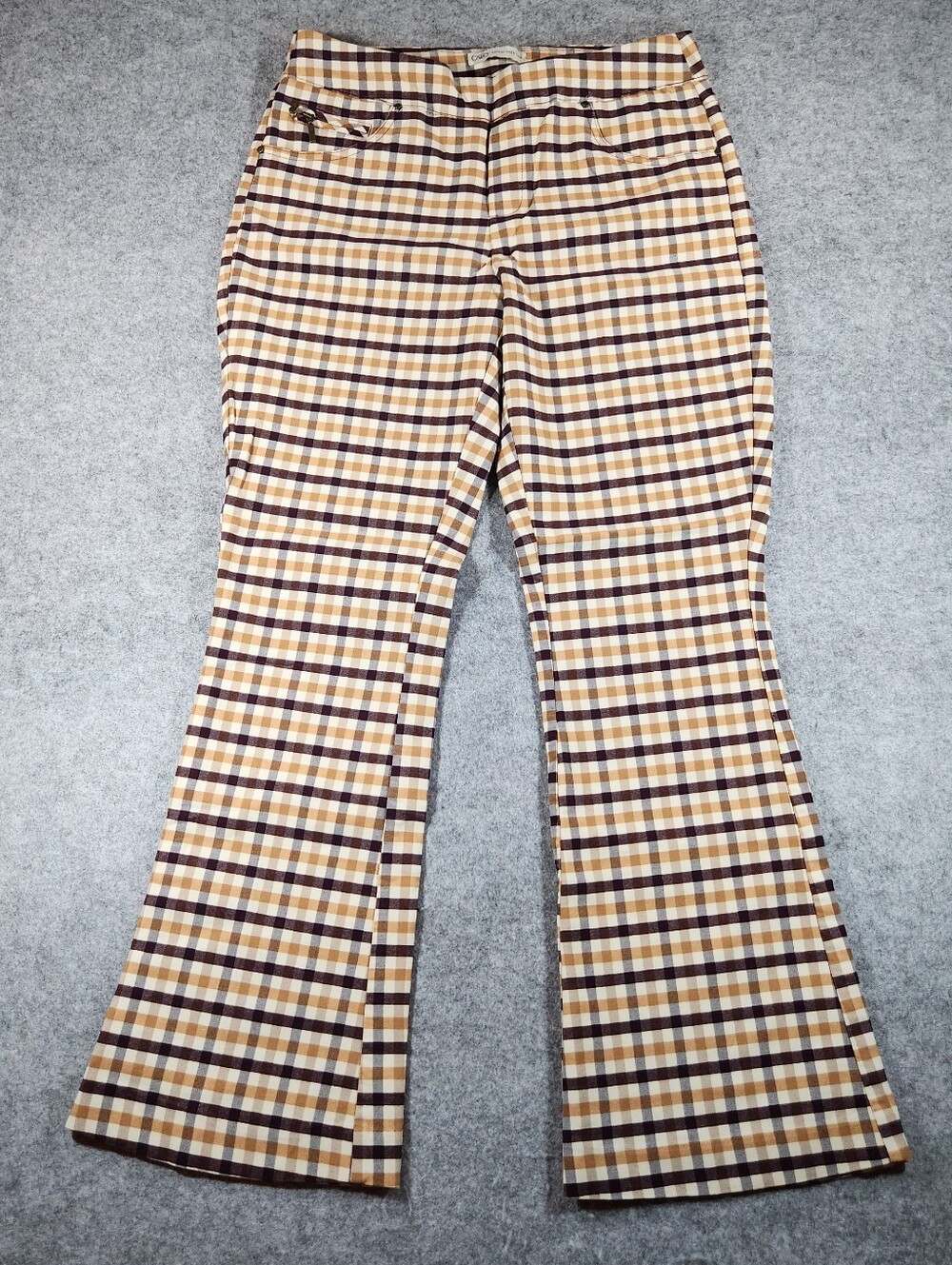 Cato Plaid Boot Cut Flare Pants Pull On Brown, Cream, Beige 10 Petite